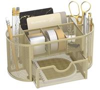 SUPEASY Organiseur de bureau en maille filet avec tiroirs, porte-stylos pour bureau avec 9 compartiments pour fournitures de bureau, 20,6 x 10,3 x 10,3 cm, jaune