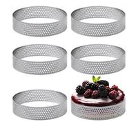 Supecesorio Cercle a Tarte, 6 Pièces Ø 8 cm Cercle à Pâtisserie, Moule Cookies en Acier Inoxydable 430, Cercle a Tarte Perforé pour Mini Mousse Gâteaux Pizzas Muffins