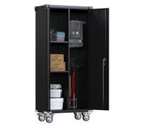 Supeer Armoire à balai en métal avec roulettes, tige suspendue,180 x 80 x 40 cm (noir)