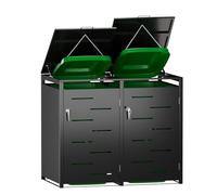 SUPEER Cache-poubelles 2 et 1 compartiments | jusqu'à 240 litres | noir | acier galvanisé | amortisseurs premium | résistant aux intempéries | tiges hydrauliques | poignée de porte avec serrure |