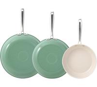 【super deal】Redchef Gemstone Aluminum II series, lot de 3 poêles à frire en céramique, extérieur vert, intérieur beige