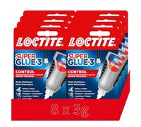 Super Glue 3 Control, Colle instantanée surpuissante avec débit contrôlé, Colle universelle pour la plupart des matériaux, colle liquide dans un flacon anti choc de 8 x 3 g