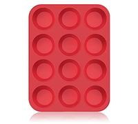 SUPER KITCHEN Grand Moule à Muffins en Silicone 12 Moules Cupcake Gateau | Plaque à Muffins Anti-adhésif Moule à Pâtisserie pour Muffins, Cupcakes, Brownies, Pudding 33 x 25 x 3 cm (Rouge)