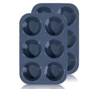 SUPER KITCHEN Lot de 2 Grand Moule à Muffins 6 Moules en Silicone Cupcake | Plaque à Muffins Anti-adhésif Moule à Pâtisserie pour Muffins, Cupcakes, Brownies, Pudding 27,8 x 19 x 5 cm (Gris)