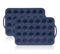 SUPER KITCHEN Lot de 2 mini moules à muffins en silicone avec cadre en métal, plateau à cupcakes en silicone avec poignée, moules à muffins antiadhésif, mini moule à pudding Yorkshire