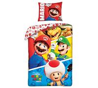 Halantex Ensemble housse de couette Super Mario Bros 140x200 + taie 70x90 Coton 100% réversible