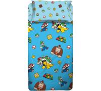 Super Mario, ensemble de literie pour une personne, comprenant une taie d'oreiller, 100% coton, bleu clair