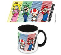SUPER MARIO Tasse dans un coffret cadeau de présentation (Mario, Luigi, Peach & Toad) 325 ml Tasse à café intérieure colorée en céramique et tasses de jeu - Produit officiel Nintendo