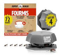 Super Ninja Anti Fourmis Maison Interieur, Piege a Fourmis, Lot de 4 | Appât Liquide Prêt à l'Emploi, Élimine la Reine et la Colonie, Boîtes Anti Fourmi, Utilisable aussi en Extérieur