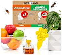 Super Ninja Anti Moucherons de Terreau + Cuisine, 10 + 2 | 10 Attrape Moucheron pour Plantes en Pot, 2 Pièges Cuisine, Appât Inclus, Prêt à l'Emploi, Sûr pour Enfants et Animaux