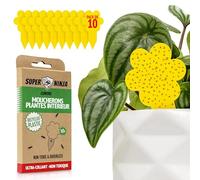 Super Ninja Anti Moucherons Plantes Intérieur, 10 Pièges Jaunes | Pièges Collants Imperméables pour Moucherons de Terreau, Forme Naturelle de Feuille, Non Toxique Attrape Moucheron