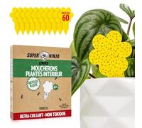 Super Ninja Anti Moucherons Plantes Intérieur, 60 Pièges Jaunes | Pièges Collants Imperméables pour Moucherons de Terreau, Forme Naturelle de Feuille, Non Toxique Attrape Moucheron