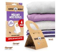 Super Ninja Piège Anti Mites Textiles, Piège à Mites Vêtements, Lot de 4 | Glu Ultra-Adhésive aux Phéromones, Dos Autocollant, pour Cuisine & Garde-Manger, Sûr pour Enfants & Animaux, Jusqu'à 3 Mois