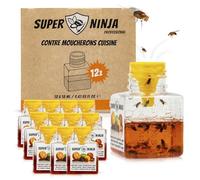 Super Ninja Pièges Anti Moucherons d'Intérieur Cuisine - Lot de 12 Attrape Moucheron Intérieur pour Maison, 3 Semaines d’Action, Sûr pour Enfants et Animaux, Non Adapté aux Moucherons de Terreau