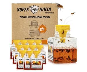 Super Ninja Pièges Anti Moucherons d'Intérieur Cuisine, Lot de 12 | Attrape Moucheron Intérieur pour Maison, Sûr pour Enfants et Animaux, Non Adapté aux Moucherons de Terreau, Jusqu'à 3 Mois