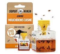 Super Ninja Pièges Anti Moucherons d'Intérieur Cuisine, Lot de 2 | Attrape Moucheron Intérieur pour Maison, Sûr pour Enfants et Animaux, Non Adapté aux Moucherons de Terreau, Jusqu'à 3 Mois