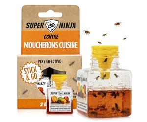 Super Ninja Pièges Anti Moucherons d'Intérieur Cuisine, Lot de 2 | Attrape Moucheron Intérieur pour Maison, Sûr pour Enfants et Animaux, Non Adapté aux Moucherons de Terreau, Jusqu'à 3 Mois