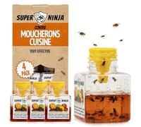 Super Ninja Pièges Anti Moucherons d'Intérieur Cuisine, Lot de 4 | Attrape Moucheron Intérieur pour Maison, Sûr pour Enfants et Animaux, Non Adapté aux Moucherons de Terreau, Jusqu'à 3 Mois