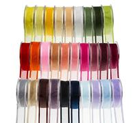 SUPER RIBBONS®™ - Bobine complète de ruban en organza à bord satiné de 25 mm, 25 mètres sur bobine - Pêche