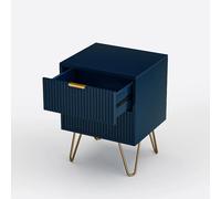 Superaly-Commode à deux tiroirs - Pieds dorés à rayures verticales - 2 tiroirs - Bleu foncé