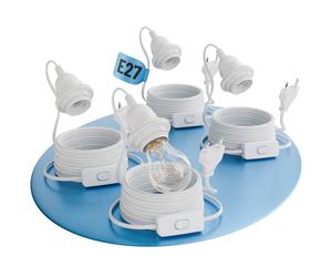 Superbe lot de 4 douilles E27 avec câble et interrupteur, blanc, 5 mètres - Douille E27 avec fiche, max. 60 W, 250 V