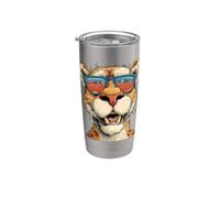 Superbe visage de cougar dans un style dessin animé pour garçons et filles Gobelet isotherme en acier inoxydable double paroi
