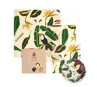 SuperBee Emballage de Cire d'abeille | Jungle | Ensemble de 3: Petit, Moyen et Grand | Emballage Alimentaire Réutilisable Écologique | Commerce Éthique