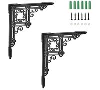 SUPERDANT 2 Pièces Equerre Etagere Murale 21x17 cm Noir Mat Motif Fenêtre Vintage Décoratives Fer Lourdes Équerre Étagère Montage Mural Corniches Rustiques pour Bibliothèque Garage Cuisine Balcon