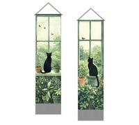 SUPERDANT 2Pcs pièce de Tapisserie Murale de Chat Noir de Fenêtre Tapisserie Murale de Verdure Moderne Longue Tenture Murale Verticaux avec Poteaux et Cordes pour Chambre à Coucher