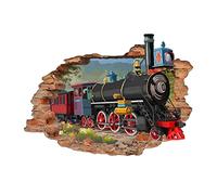 SUPERDANT 3D Rétro Train Stickers Muraux Train Coloré Traversant le Mur Vinyle Sticker Mural Amovible Art Mural pour Chambre D'Enfant Crèche Maternelle Autocollants Décoratifs