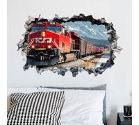 SUPERDANT 3D Stickers Muraux Rouge Train Vintage Break Autocollant Mural Train de Forêt Autocollants Muraux Autocollants Muraux à Décoller et à Coller Décoration Murale