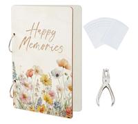 SUPERDANT Album Carte Postale de Vœux Happy Memories Presentoir Carte Postale à Fleurs Aquarelles Classeur de Cartes en Bois Rangement Photo à 2 anneau avec Perforatrice et 20 poches