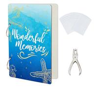 SUPERDANT Album Carte Postale de Vœux Wonderful Memories Coquillages Vagues Étoiles de Mer Classeur en Bois Porte Cos tumes Livre avec Pochette Intérieure à 2 anneau et Perforatrice 24x16cm