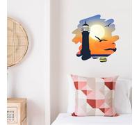SUPERDANT Autocollant Mural Coloré Autocollants Muraux Sticker Mural Peintures Murales Phare Coucher de Soleil Pinceau Oiseaux de Mer Stikers Murals Autocollant Décoratif Amovible Décor Art