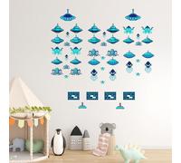 SUPERDANT Autocollant Mural OVNI Pixel 27 pièces 90x60 cm Stickers Muraux Art Mural Rétro Vidéo Grand Autocollant Décoratif pour Salon Chambre Coloré