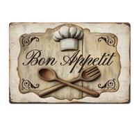 SUPERDANT Bon Appetit Plaque Metal Vintage Cuisine Plaque Murale Decorative Restaurant Mur Art Signe Drôle Affiche Vintage pour Cuisine Restaurant Salle à Manger Panneau Decoratif Exterieur Metal