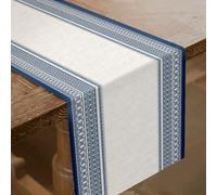 SUPERDANT Chemin de Table Motif Vintage À Bordure Bleue Univers Décor Central pour Salle À Manger Decoration Table Mariage Fêtes d'anniversaire Décorations De Vacances 33x183 cm