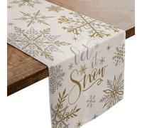 SUPERDANT Chemin de Table Noël Flocon de Neige en Polyester Let It Snow Décoration de Table Vacances Hivernale Décoration de Salle à Manger Hiver pour Fête de Famille et Réunions Couleur Or et Blanc