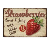 SUPERDANT Fraises Plaque Metal Vintage Fruits Frais Plaque Murale Decorative Drôle Alimentaire Affiche Murale Décoration Murale Affiche pour Bars Deco Vintage Panneau Decoratif Exterieur Metal