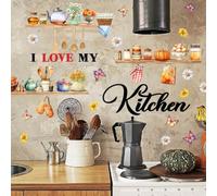 SUPERDANT J'Aime Mes Stickers Muraux de Cuisine Sticker Mural pour Ustensiles de Cuisine et Ingrédients Décoration en Vinyle Aquarelle pour la Maison Autocollants Décoratifs