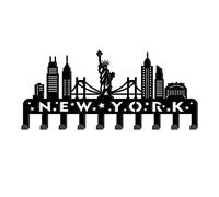 SUPERDANT New York City View Support Clef Mural Statue de la Liberté Porte-Clés Décoratifs Rack Accroche Clef Mural en Acier Inoxydable Mural Décoratif avec 10 crochets 10x25cm