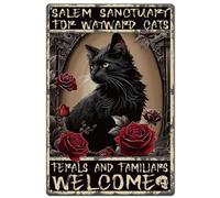 SUPERDANT Plaque Metal Vintage avec Chat Noir et Rose Style Rétro Miroir Magique Plaque Murale Decorative Rectangulaire pour Chambre Salon Entrée Affiche Vintage Panneau Decoratif Exterieur Metal