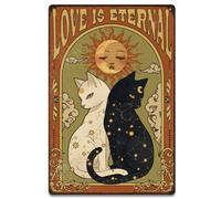 SUPERDANT Plaque Metal Vintage Chat Noir Et Blanc Avec Soleil Et Lune Décor Rétro Plaque Murale Decorative Pour Maison Chambre Bar Café Décoration Murale Panneau Decoratif Exterieur Metal