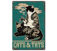 SUPERDANT Plaque Metal Vintage Chat Tatoué Affiche Métal Art Mural | Fantaisiste Plaques Peinture Étain Décoration Murale Cave Café Garage Studio Magasin Bar Maison Cadeaux Décoration 20x30cm