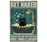 SUPERDANT Plaque Metal Vintage pour Salle de Bain avec Chat Noir | Plaque Murale Decorative pour Se Déshabiller Affiche Vintage pour Salle de Bain Panneau Decoratif Exterieur Metal