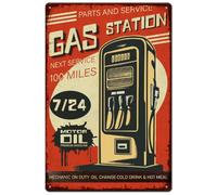 SUPERDANT Plaque Metal Vintage pour Station Service Open 7/24 Panneau en Étain Plaque Decorative Metal Rétro de Rappel de Carburant Panneau D'Art Vintage Plaque Murale Decorative