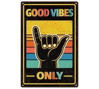 SUPERDANT Shaka Plaque Metal Vintage Good Vibes Hawaiian Wall Decor 11.8x7.9 Inch 30x20cm Iron Tin Sign with Pre Drilled Holes for Surf Shack Garage Bar Patio Beach House Coastal Decor Colorful