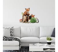 SUPERDANT Souche Renard Stickers Muraux Carton Renards Autocollant Mural Mignon Animal Champignon Vinyle Stickers Murals DIY Art Décor pour Bébé Pépinière Enfants Chambre 70x39 cm