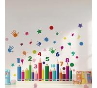 SUPERDANT Stickers Muraux Colorés en Forme de Crayons Chiffres Sticker Mural pour Chambre D'Enfant Grandes Empreintes de Mains Peintures Murales en Vinyle Autocollants Décoratifs