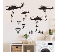 SUPERDANT Stickers Muraux D'Atterrissage de Soldat Autocollants Muraux D'Hélicoptère Autocollants de Décoration Murale de Parachute Décoration Murale en Vinyle pour Chambre de Garçon Cadeau